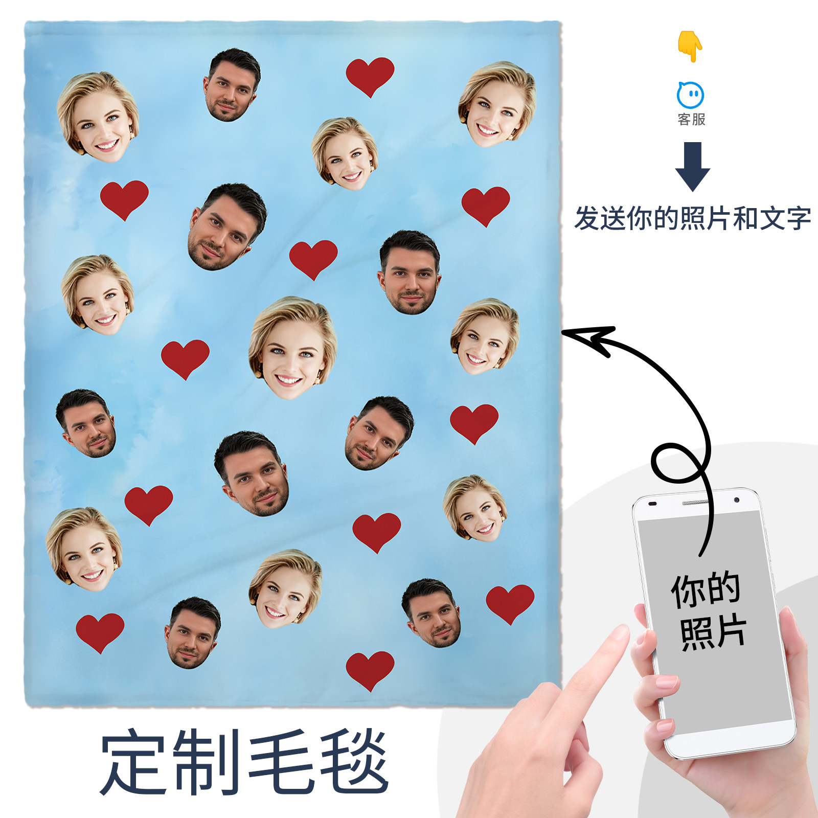 人像照片定制毛毯 可印宝宝情侣家人头像 可加字 个性礼物
