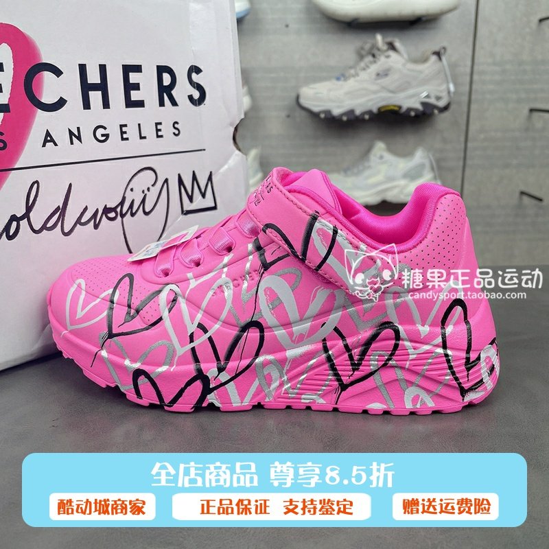 正品代购斯凯奇新款女童舒适时尚柔软涂鸦款魔术贴休闲鞋314078L