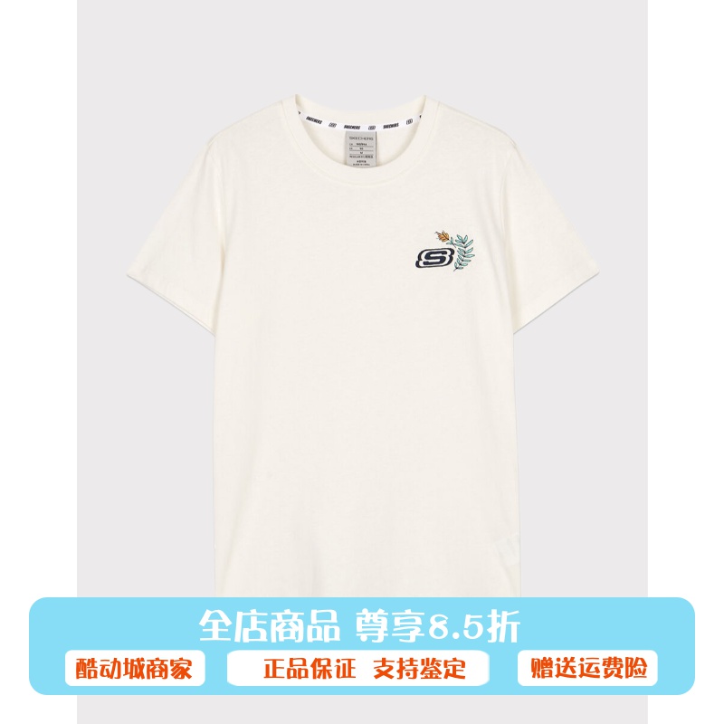 代购斯凯奇夏新款花朵刺绣针织T恤衫短袖纯棉女子L223W125