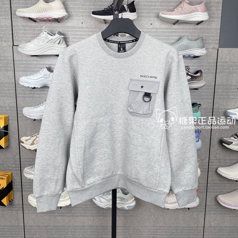skechers斯凯奇代购秋冬男百搭潮流个性针织套头圆领卫衣P125M019