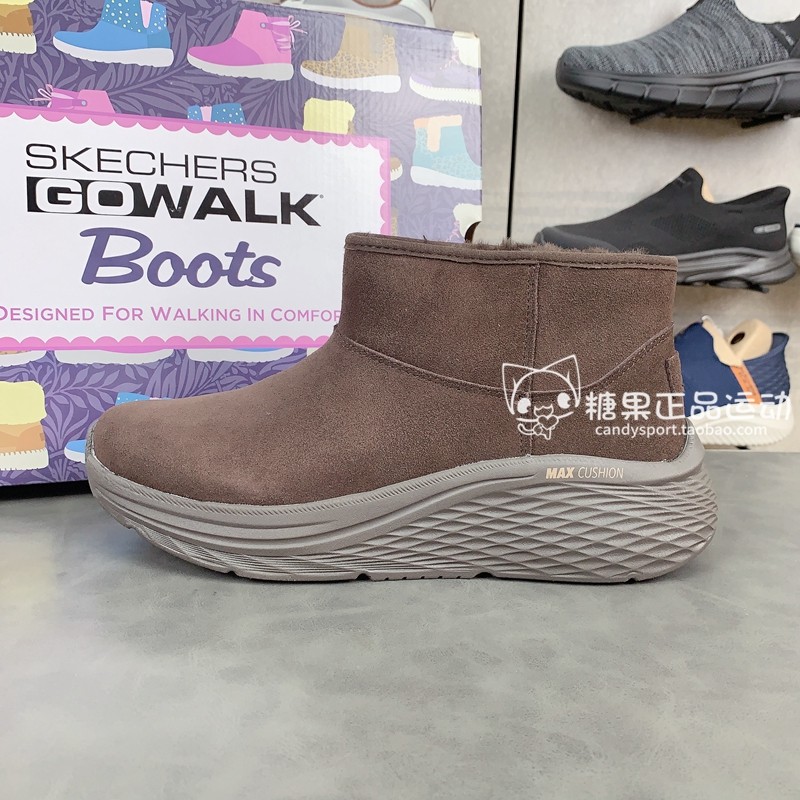 正品代购斯凯奇新款女鞋一脚蹬舒适保暖缓震中帮休闲雪地靴144349