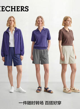 斯凯奇直筒短裤防泼水五分裤2026夏女休闲通勤百搭户外L226W111