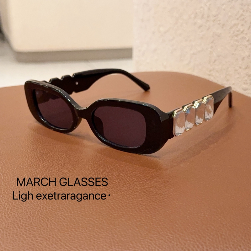 欧美复古个性小方框太阳眼镜男女复古水晶镶钻墨镜嘻哈蹦迪朋克风