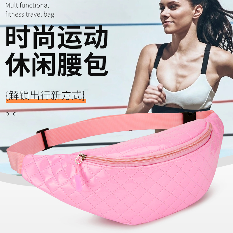 欧美时尚户外运动潮牌女士腰包轻便亮面ins百搭漆皮胸包手机包男