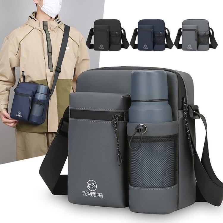 【牛津布】新款男女通用单肩斜跨包大容量带水壶袋背包休闲旅行包