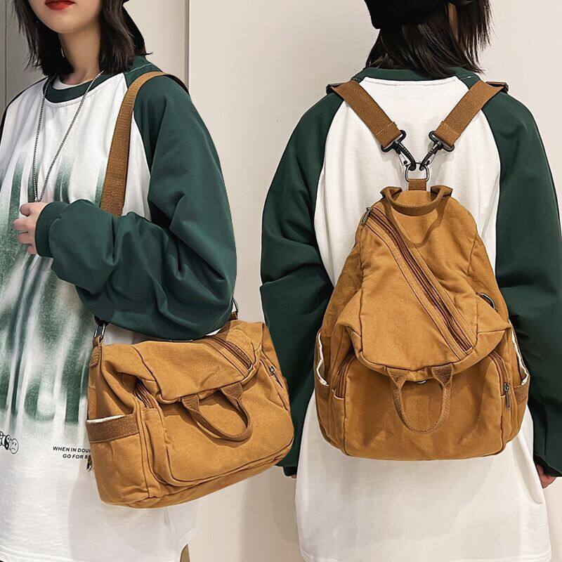 多用双肩包2025新款大容量斜跨包女韩版百搭高中大学生古着感书包