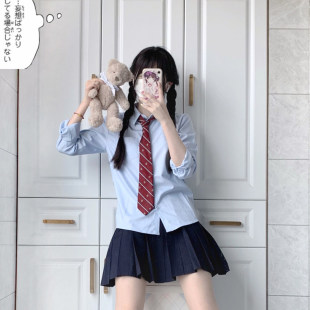 尖领角襟领短袖 jk基础款 春秋冬制服2025年衬 女长袖 JIC水蓝色衬衫