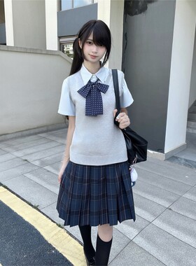 JIC原创jk格裙女日系学院风正版校供感55CM百褶中长裙灰背心制服