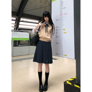 JIC【蓁蓁】山川会社原创jk格裙TR绿色百褶裙秋冬半身裙