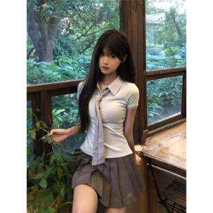 JIC火星institutejk短袖T恤女绝美巨好看的小上衣灰百褶短裙2025
