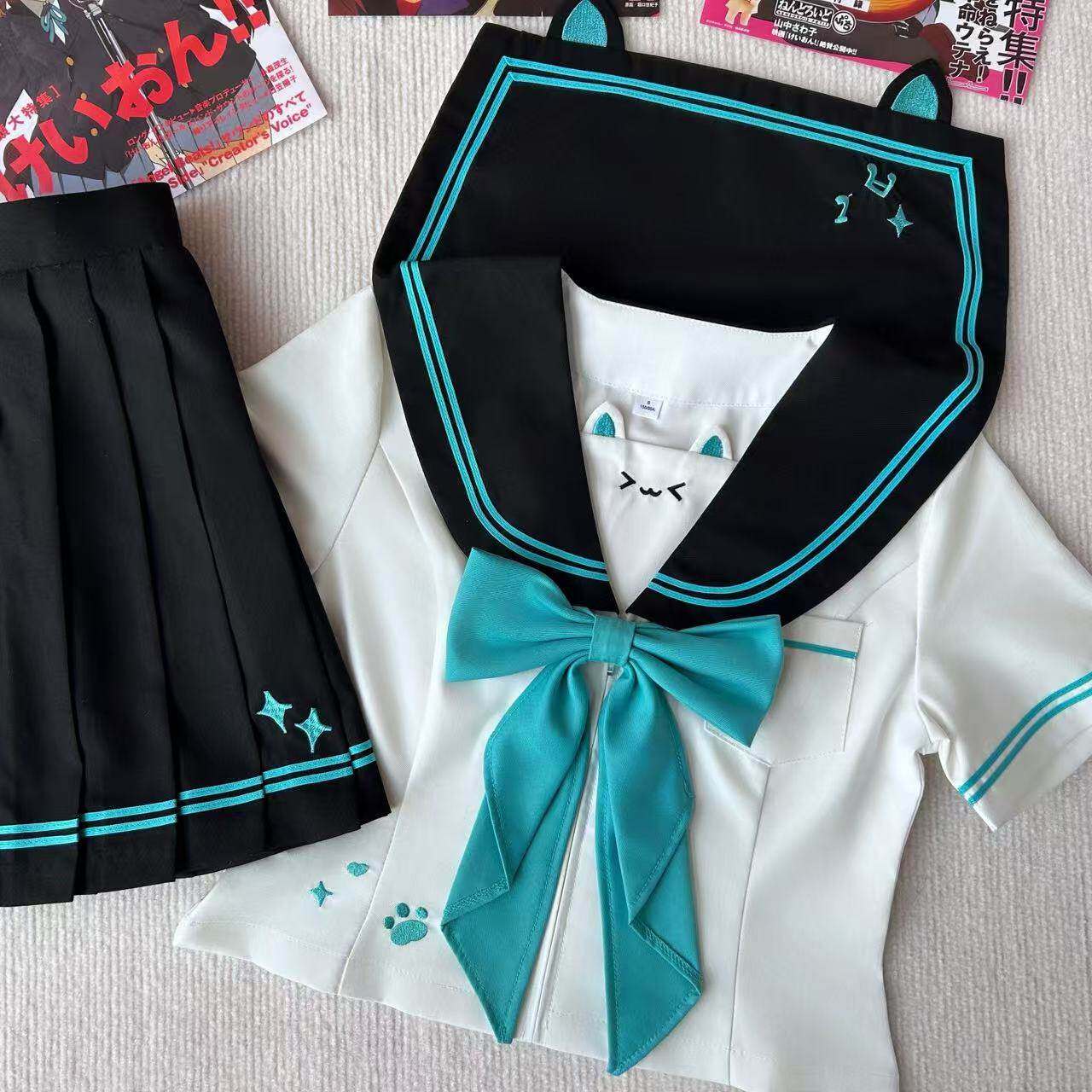 JIC小苍兰jk原创【萌喵薄巧】白制服套装夏季收腰水手服女日系学