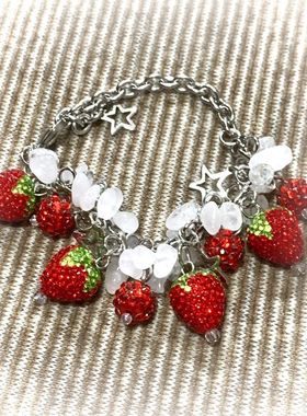 闪钻草莓手链古早红草莓闪钻手链
