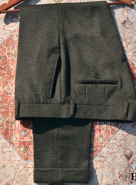 HBM新款深灰色羊毛羊绒修身西裤男中腰厚款小直筒九分长裤 可定制