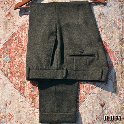 HBM新款深灰色羊毛羊绒修身西裤男中腰厚款小直筒九分长裤 可定制