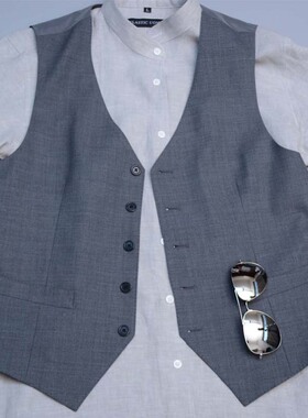 HUMBLE MAN灰色纯羊毛V领商务背心 单排5粒扣桌球斯诺克马甲 定制