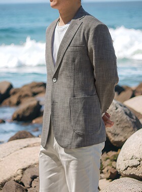 烟灰色可机洗便服新品宽松麻弹无束缚抗皱易打理无结构休闲男西服