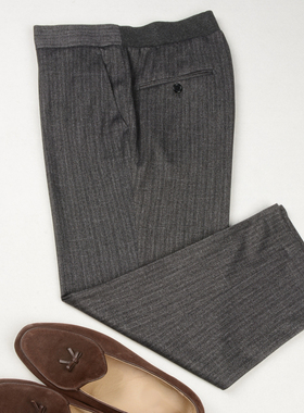 HBM春秋烟灰色人字纹针织休闲裤 弹力九分裤 螺纹腰修身潮牌男裤