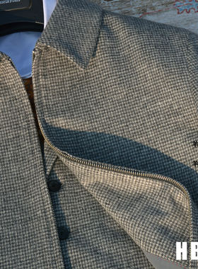 HBM秋冬新款灰色千鸟格羊毛羊绒商务休闲外套格雷系拉链短夹克男