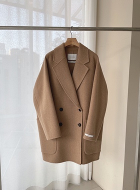 现韩国代购东大门valuable双面手工宽松西装领羊毛大衣呢外套女