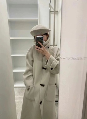 韩国东大门 eter/verso 25年冬复古牛角扣翻领毛呢大衣外套