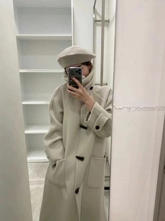 韩国东大门 eter/verso 25年冬复古牛角扣翻领毛呢大衣外套