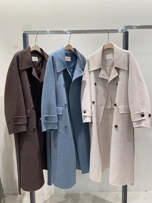 韩国代购w and j双面羊绒大衣外套