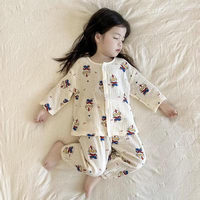 a类儿童睡衣女童纯棉纱布夏季长袖奥特曼男孩春秋家居服2025新款