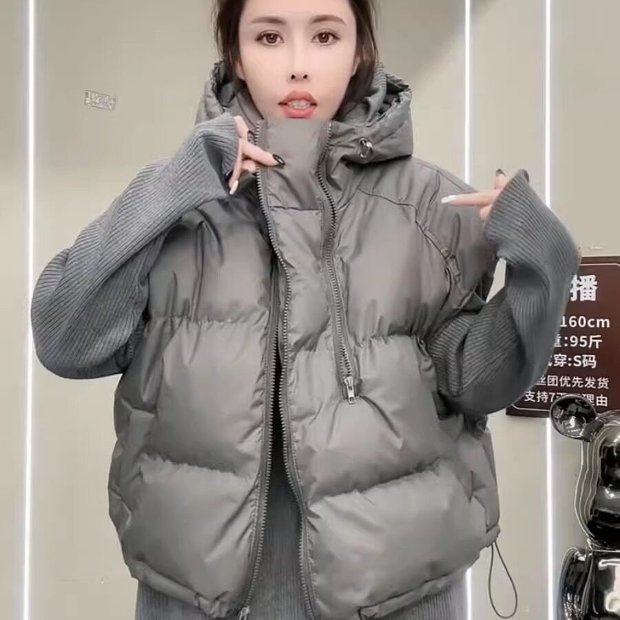 欧货2024秋冬肯豆风加厚保暖连帽棉服马甲女设计感双拉链坎肩外套