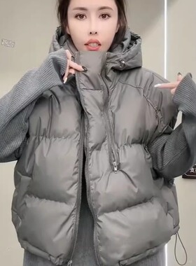 欧货2024秋冬肯豆风加厚保暖连帽棉服马甲女设计感双拉链坎肩外套