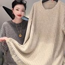 欧货2024秋冬宽松中长款 胖MM 开叉拼接蕾丝花边上衣百搭显瘦打底衫