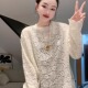 上衣女秋冬宽松百搭雪纺衫 开叉蕾丝提花打底衫 微胖MM圆领长袖 大码