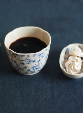 珈琏X studio m'洋甘菊茶杯青花纹陶瓷杯汤杯早餐手握杯小清新