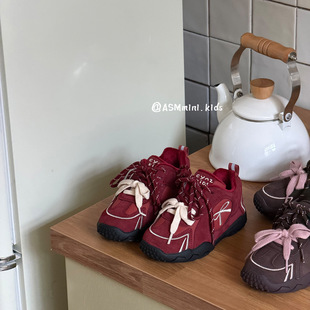 2025冬款儿童加绒复古德训鞋女童蝴蝶结刺绣韩版保暖运动鞋休闲鞋