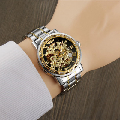 胜利者镂空透底女士镶钻机械手表