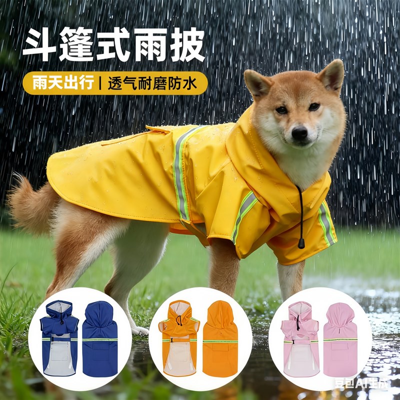 狗狗雨衣大型犬宠物雨披户外反光连帽斗篷式透气防水大狗雨服