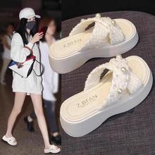 女士拖鞋2025新款洋气时尚外穿夏季松糕厚底凉鞋法式配裙子一字拖