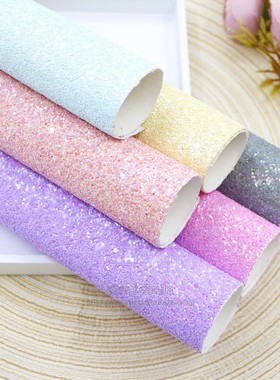 DIY发饰蝴蝶结材料 20X22CM高端糖果色格利特闪粉PU人造皮革diy