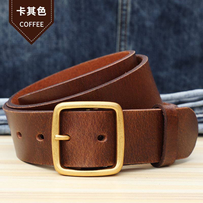 纯铜扣头层纯牛皮皮带男真皮针扣青年休闲中年裤带男潮复古腰带