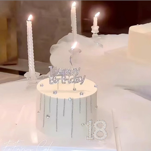 ins风带钻happy birthday字母蛋糕插牌唯美女成人礼蛋糕生日插件