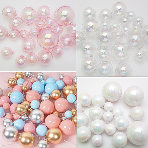 烘焙蛋糕装饰粉色炫彩透明球奶白幻彩球金球银球彩球生日甜品装扮