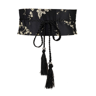 大腰围85CM淡雅梅花复古绣花腰带长裙通勤高腰连衣裙汉服流苏腰封