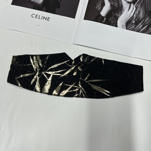 Airborne island新中式竹叶松紧弹力女士宽腰带配连衣裙子腰封