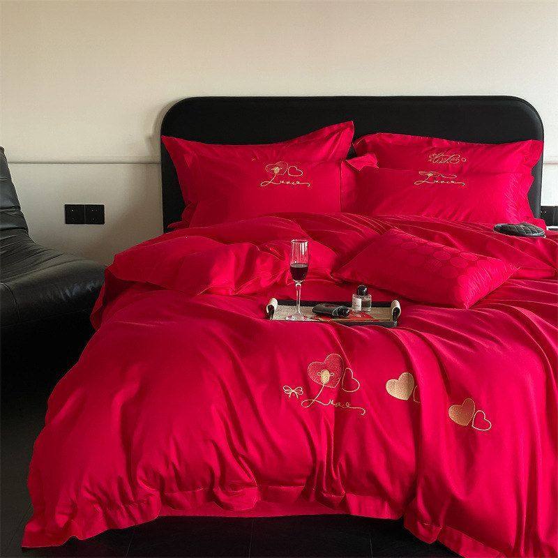 全棉刺绣四件套提花新中式纯棉婚庆四件套多件套大红婚嫁六八件套,床上用品,婚庆床品套件,淘宝优惠券,粉丝福利购,淘宝优惠卷
