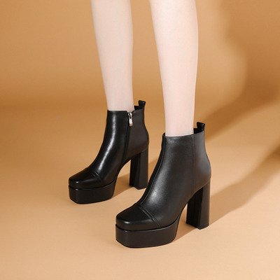 全牛皮防水台超高跟马丁靴