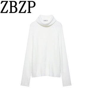ZA 春季新品 ZR女装 欧美风外贸 时尚气质潮流开叉高领宽松针织衫