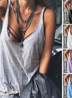 2024年Women's Casual Camisole Top夏季女装纯色吊带背心T