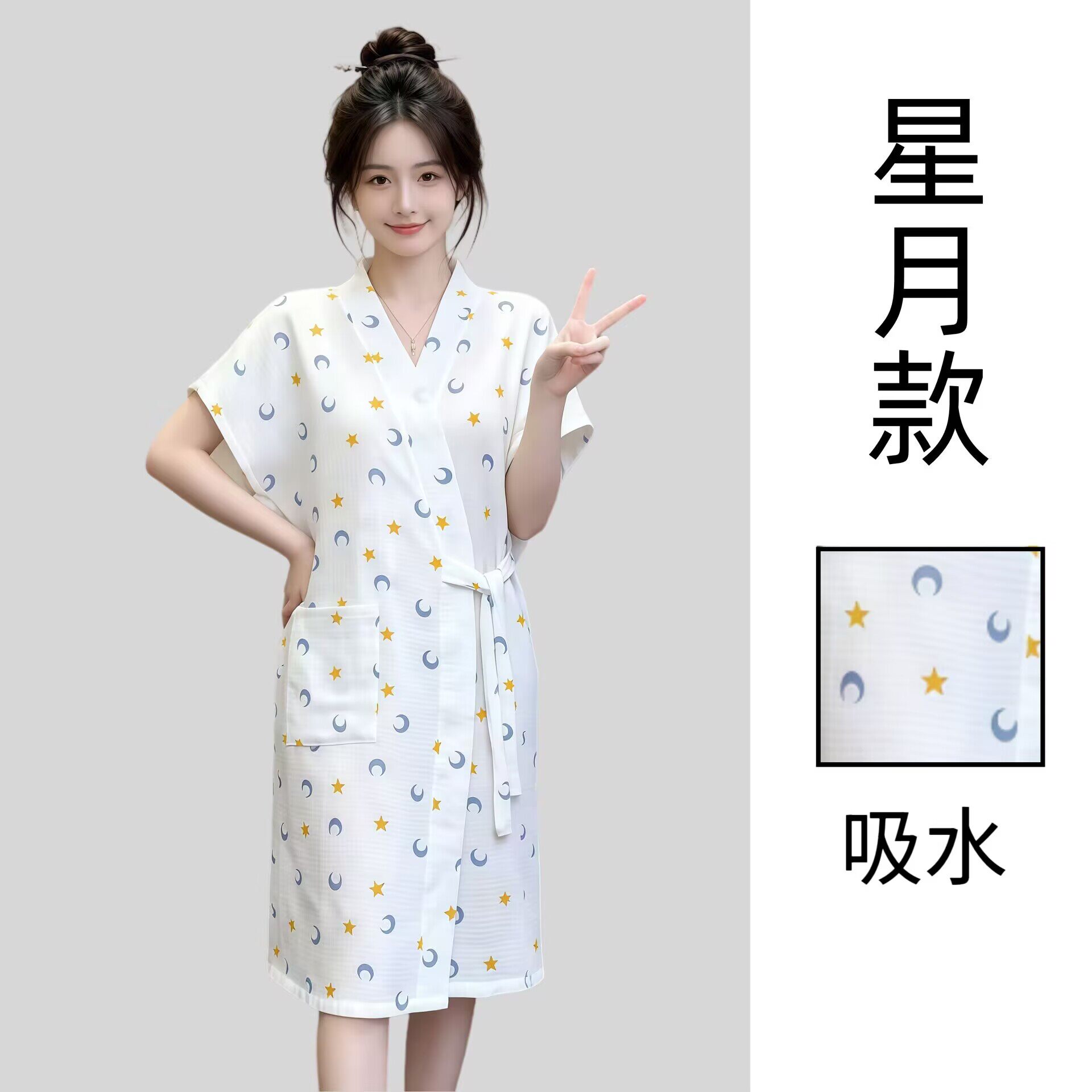 浴袍女纯棉夏天薄款纱布成人棉纱浴裙/浴袍/浴衣