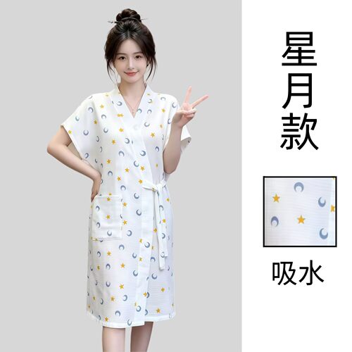 浴袍女纯棉夏天薄款纱布成人棉纱凉快速干透气宽松可穿居家服浴衣