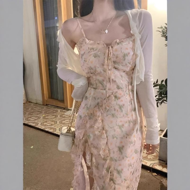 仙气防晒衣女2025新款夏季薄纱木耳边外搭防晒开衫配吊带裙披肩女