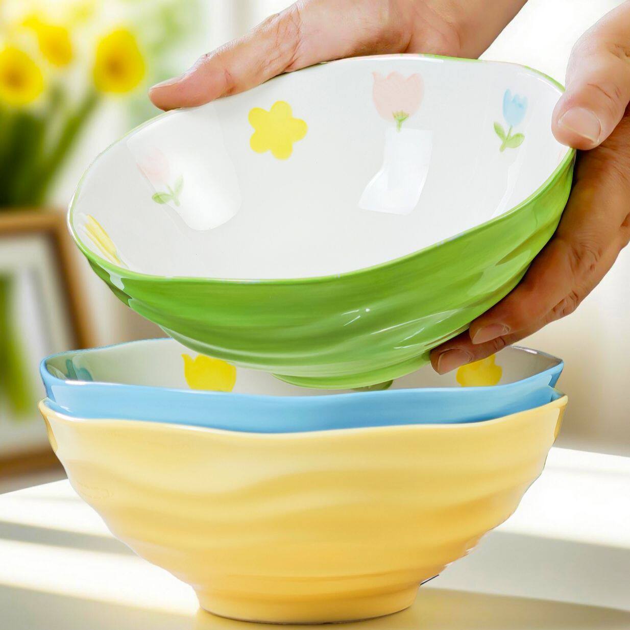 新款陶瓷大汤碗家用拉面碗小清新釉下彩斗笠碗高颜值螺狮粉烩面碗